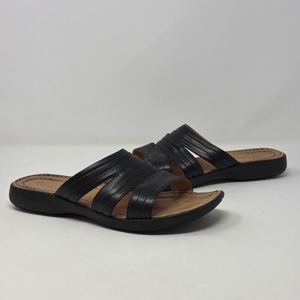 Timberland Women’s Black Leather Triple Strap Slide Sandals Size 8 M